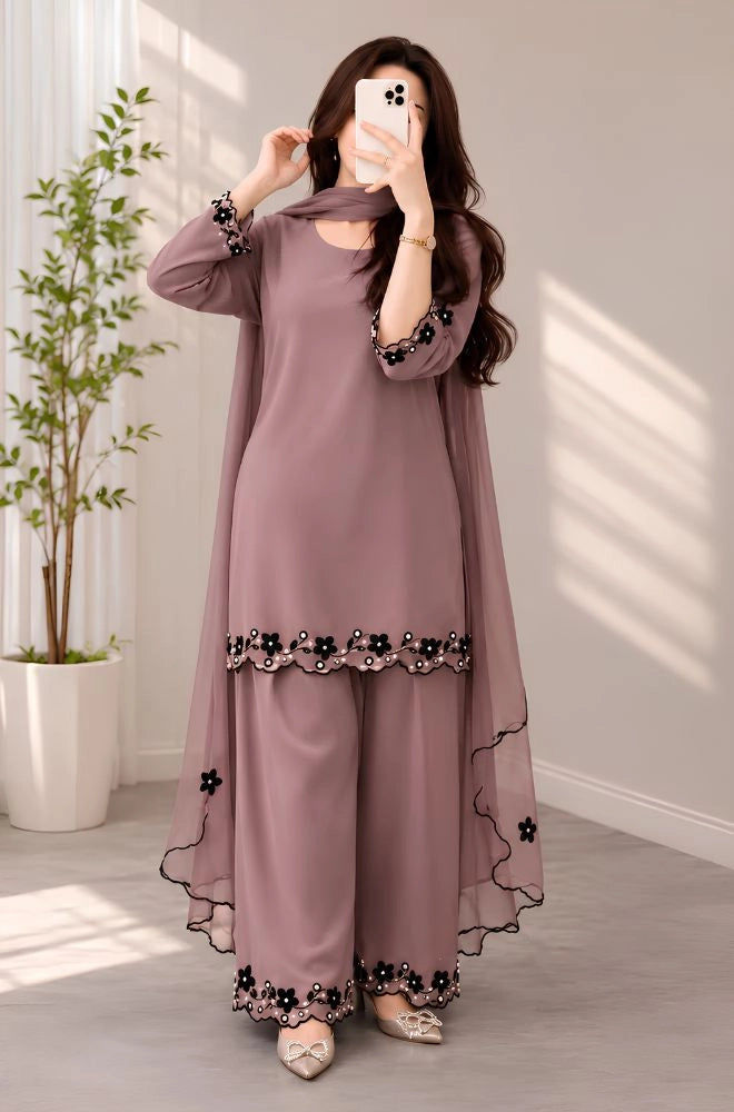 BlueFery - 3PC Lawn Embroidered Shirt With Chiffon Embroidered Dupatta and Trouser - BFB0923