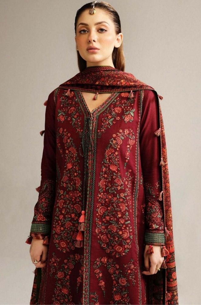 HUSSAIN REHAR - Winter 3PC Dhanak Embroidered Suit - BFB0462