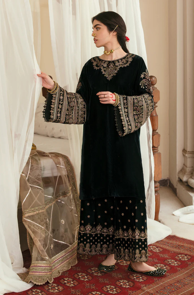Boraque -Winter 3PC Velvet Embroidered Suit - BFB0400