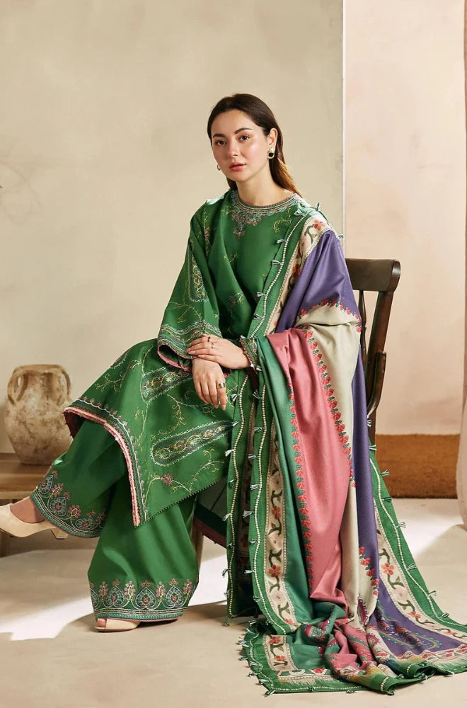 Zara Shahjahan - 3PC Dhanak Embroidered Shirt With Dhanak Printed Dupatta and Trouser - BFB0850