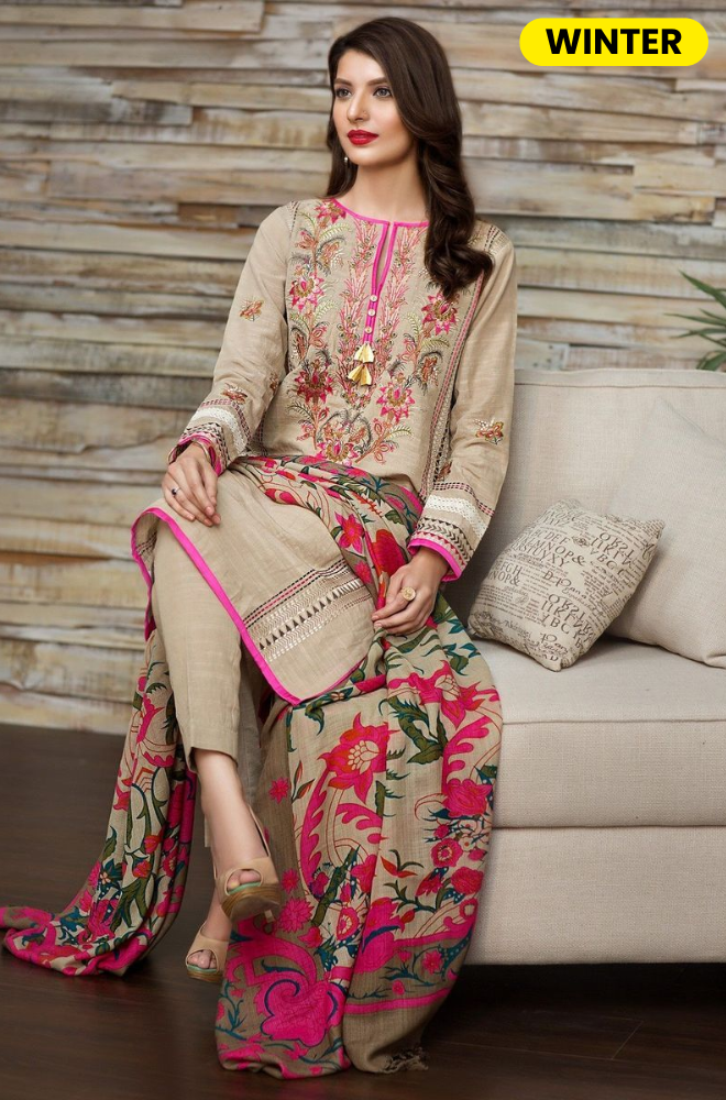 Khaadi - Winter 3PC Khaddar Embroidered Suit - BFB0037