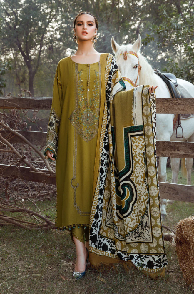 Maria.B - 3PC Dhanak Embroidered Suit - BFU0070