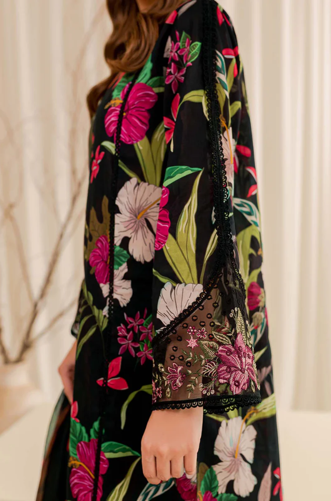 Baroque - Winter 3PC Black Khaddar Digital Printed Dress - BFU0457