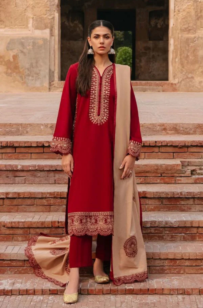 Cross Stitched - 3PC Dhanak Embroidered Suit- BFRZ0103