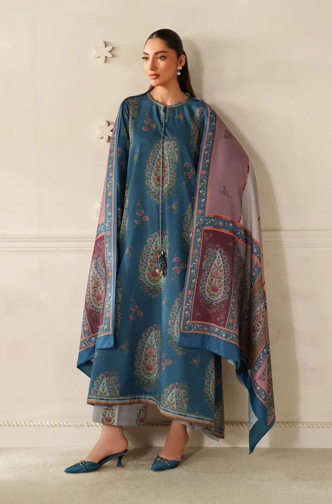 Baroque -  3PC Karandi Printed Shirt With Karandi Printed Dupatta and Trouser - BFB0948
