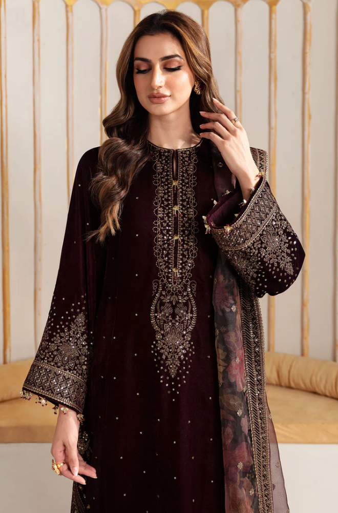 Winter 3PC Velvet Embroidered Suit - BFB0174