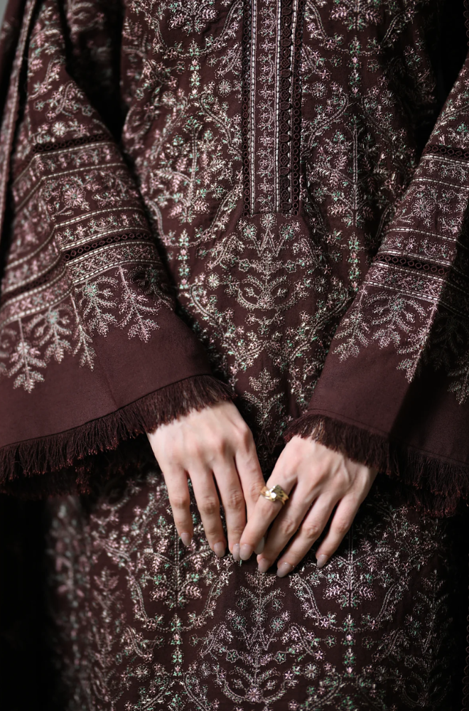Zaib - 3PC Dhanak Embroidered Shirt With Dhanak Embroidered Dupatta and Trouser - BFB01122