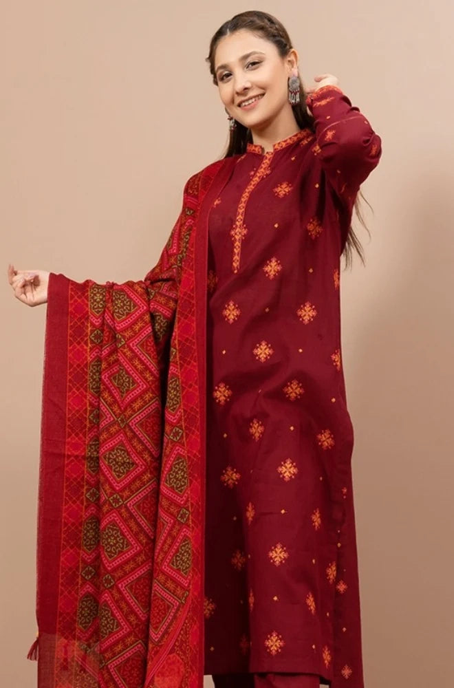 Kayseria - 3PC Dhanak Embroidered Shirt With Twill Printed Dupatta and Trouser - BFB0891