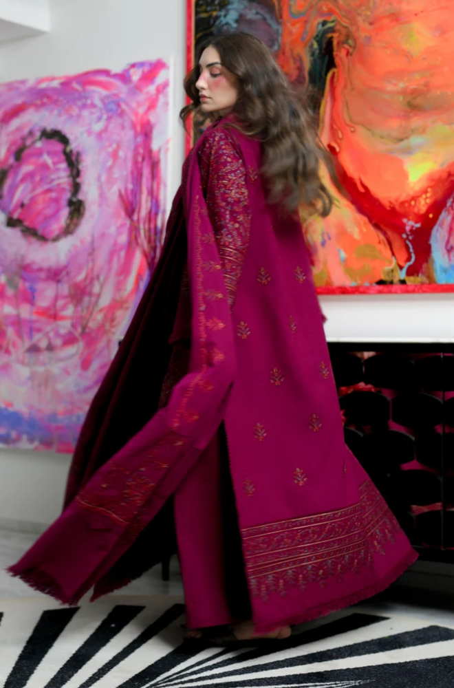 Zaib - 3PC Dhanak Embroidered Shirt With Dhanak Embroidered Dupatta and Trouser - BFB01123