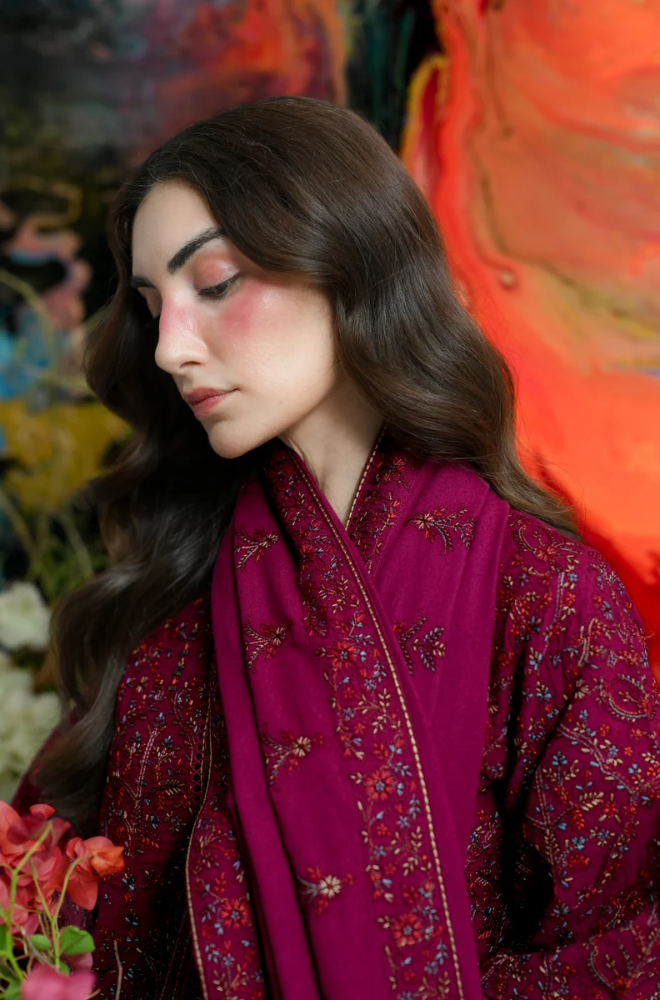 Zaib - 3PC Dhanak Embroidered Shirt With Dhanak Embroidered Dupatta and Trouser - BFB01123