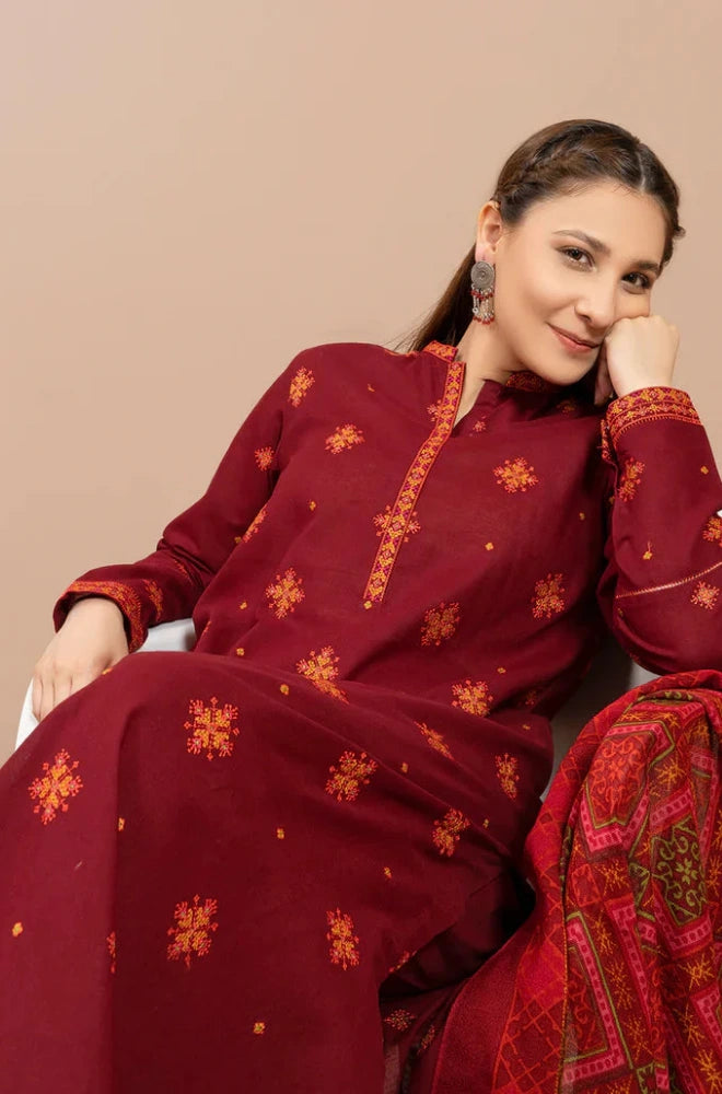 Kayseria - 3PC Dhanak Embroidered Shirt With Twill Printed Dupatta and Trouser - BFB0891