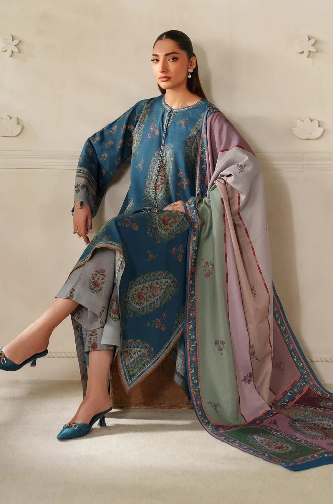 Baroque -  3PC Karandi Printed Shirt With Karandi Printed Dupatta and Trouser - BFB0948