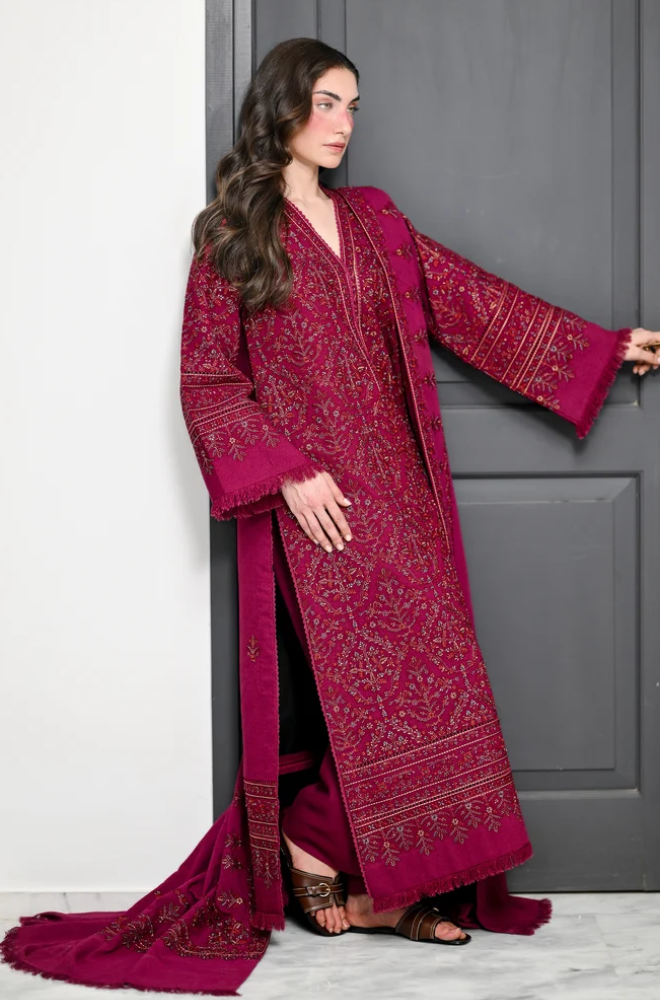 Zaib - 3PC Dhanak Embroidered Shirt With Dhanak Embroidered Dupatta and Trouser - BFB01123