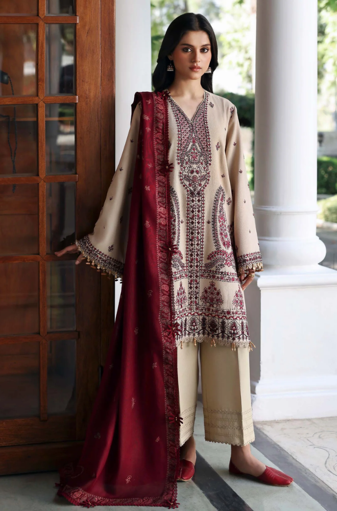 Republic - 3PC Dhanak Embroidered Shirt Wool Printed Dupatta and Trouser - BFB01124