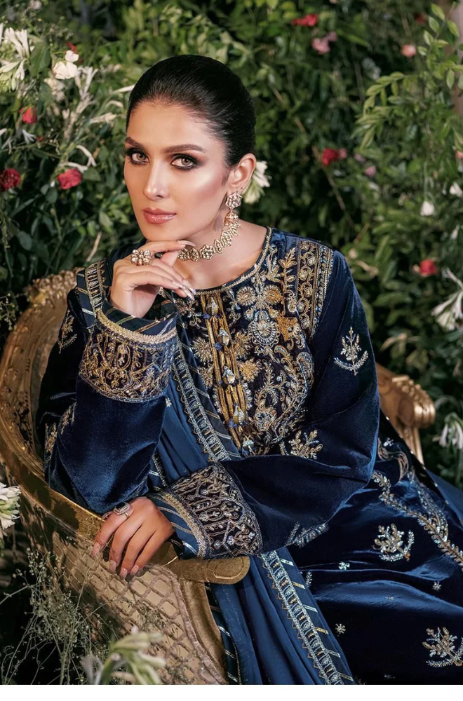 Asim Jofa - 3PC Velvet Embroidered Shirt With Organza Dupatta and Trouser - BFB0519