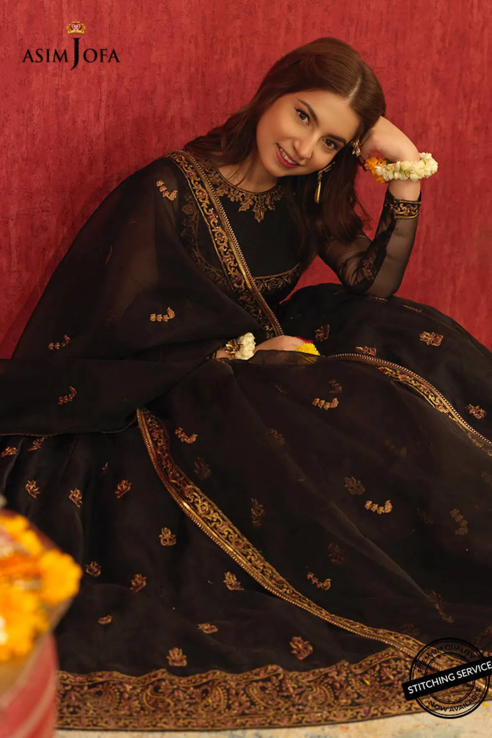 Asim Jofa - 3PC Organza Embroidered Frock with Organza Embroidered Dupatta and Trouser - BFS0015