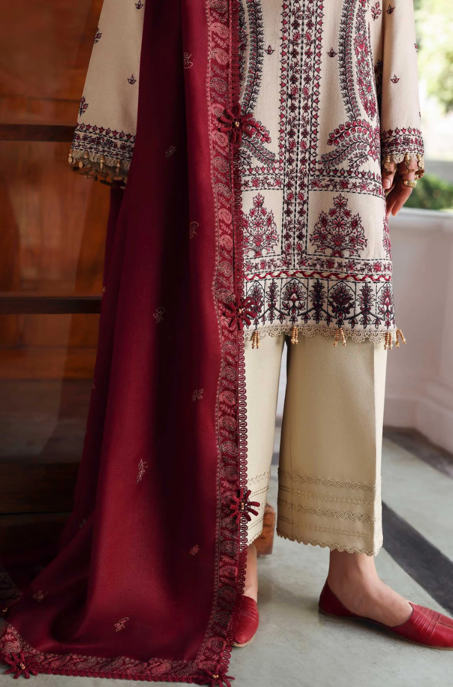 Republic - 3PC Dhanak Embroidered Shirt Wool Printed Dupatta and Trouser - BFB01124