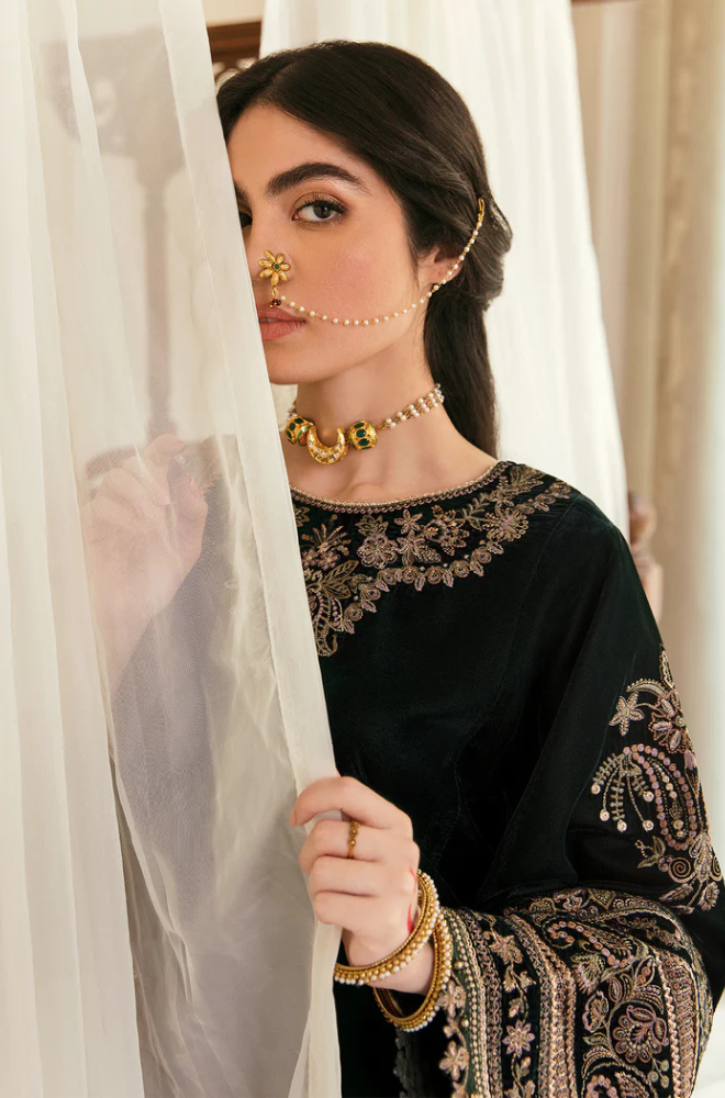 Boraque -Winter 3PC Velvet Embroidered Suit - BFB0400