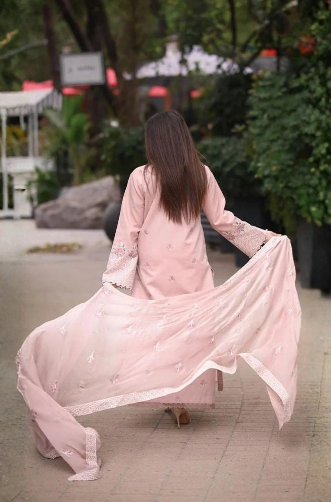 LIBAAS - 3PC Summer Lawn Embroidered Shirt with Chiffon Embroidered Dupatta and Trouser - BFB0784