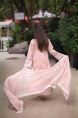 LIBAAS - 3PC Summer Lawn Embroidered Shirt with Chiffon Embroidered Dupatta and Trouser - BFB0784