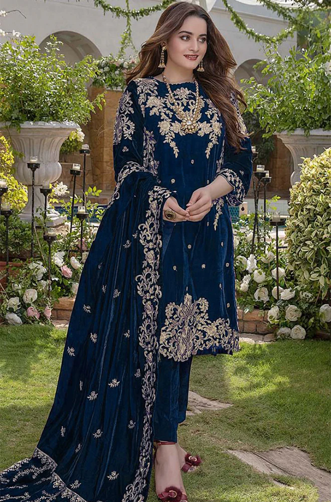 Boraque -Winter 3PC Velvet Embroidered Suit - BFB0550