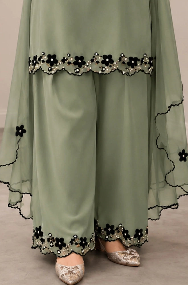 BlueFery - 3PC Lawn Embroidered Shirt With Chiffon Embroidered Dupatta and Trouser - BFB0931