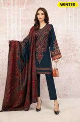 Sapphire - Winter 3PC Khaddar Embroidered Shirt With Printed Wool Shawl - BFHU065