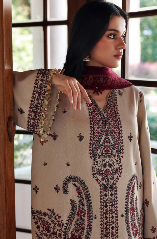 Republic - 3PC Dhanak Embroidered Shirt Wool Printed Dupatta and Trouser - BFB01124