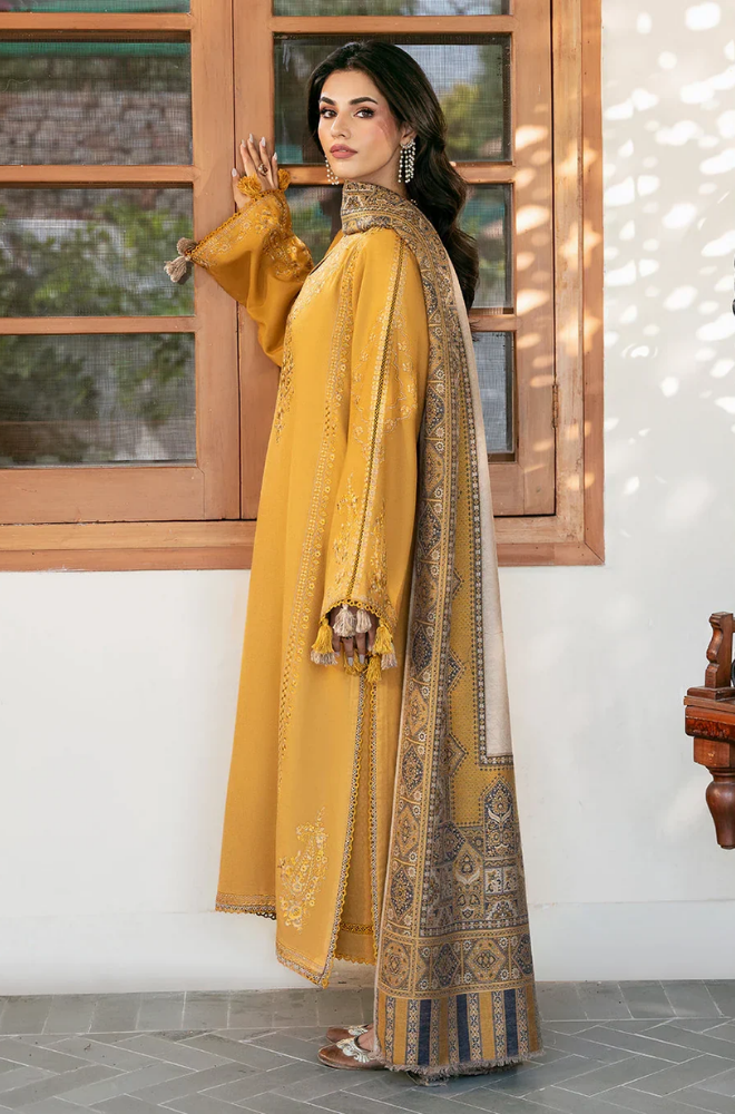 IZEL-3PC Dhanak Embroidered Shirt With Wool Printed Dupatta and Trouser - BFB0997