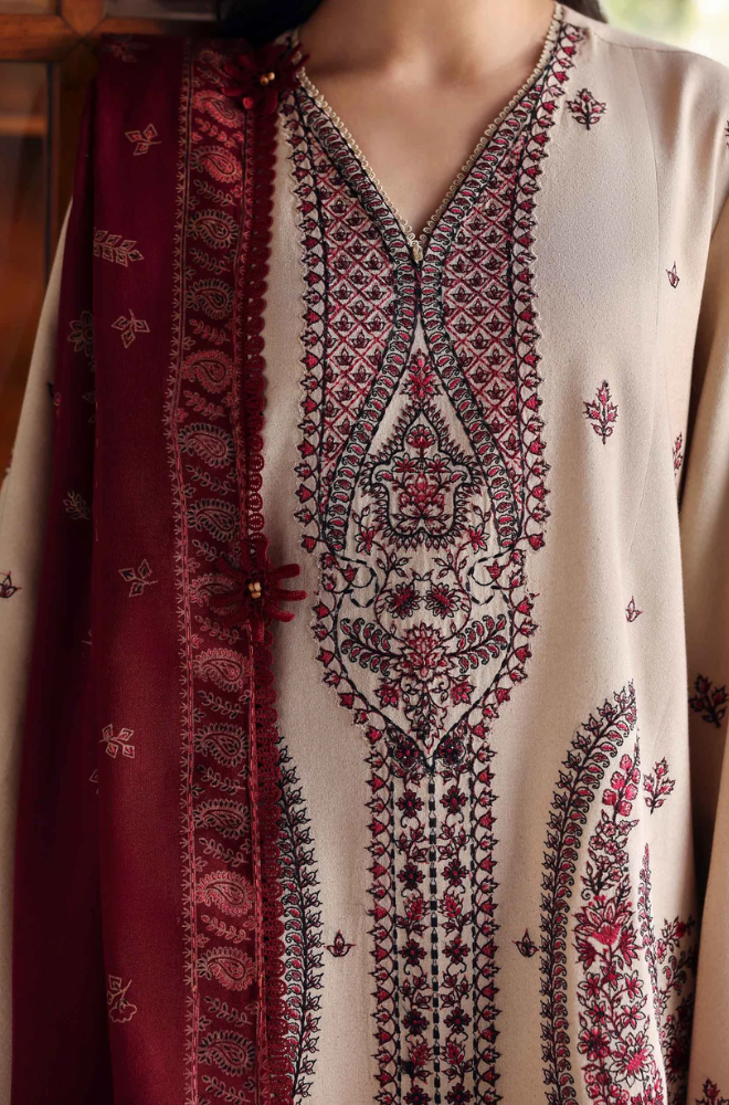 Republic - 3PC Dhanak Embroidered Shirt Wool Printed Dupatta and Trouser - BFB01124