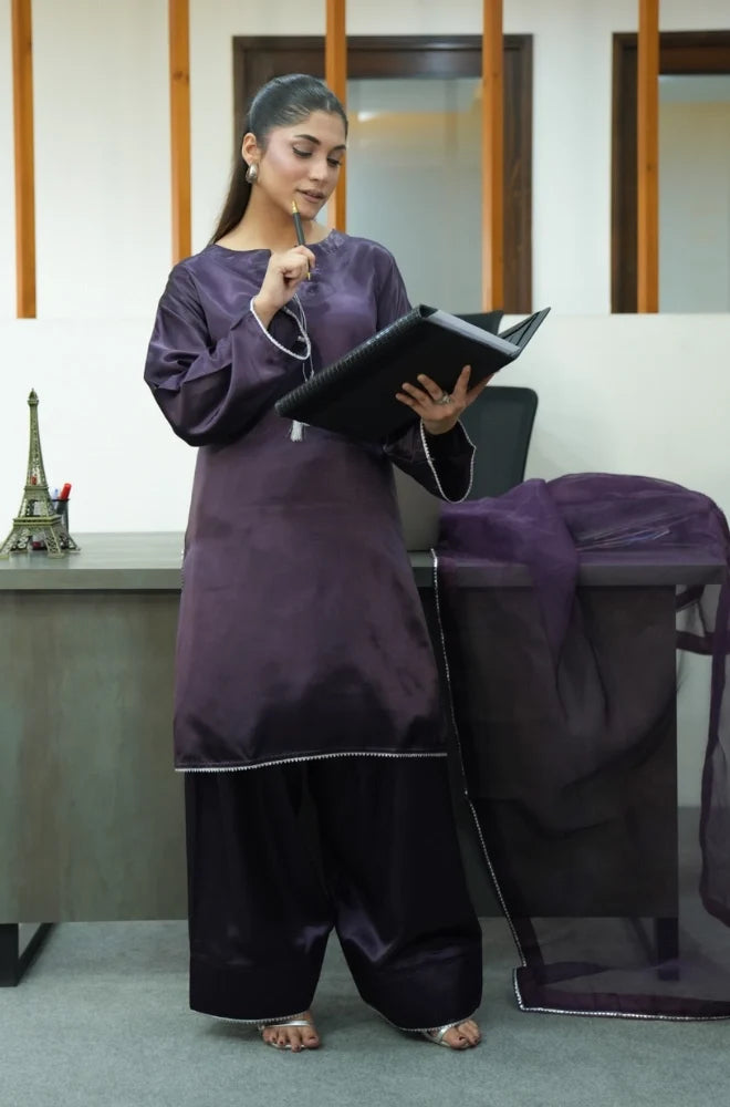 Faveza Ravelia 3 piece raw silk suit for women with farshi shalwar and dupatta