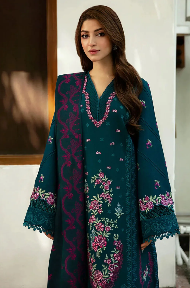 Limelight - 3PC Dhanak Embroidered Shirt With Dhanak Embroidered Dupatta and Trouser - BFB998