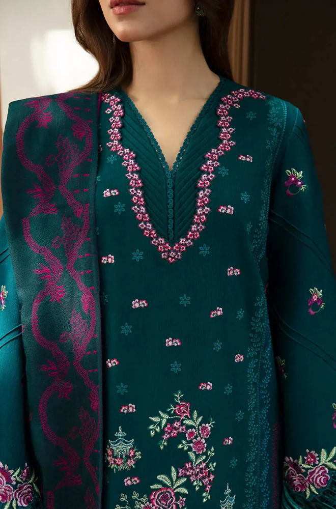 Limelight - 3PC Dhanak Embroidered Shirt With Dhanak Embroidered Dupatta and Trouser - BFB998