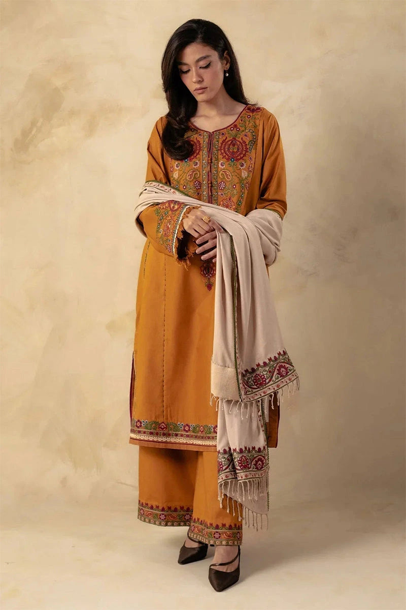 Zara Shahjahan - 3PC Dhanak Embroidered Shirt With Embroidered Dupatta and Trouser - BFB0857