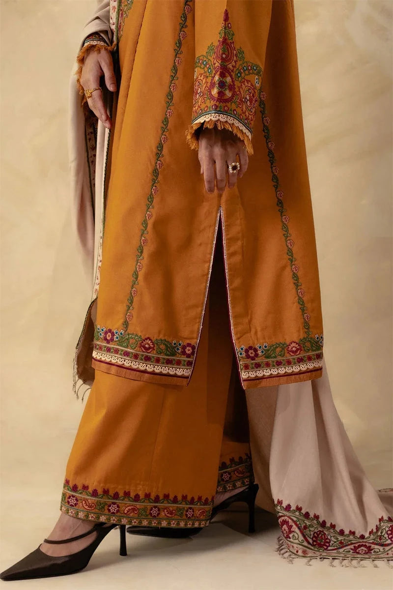 Zara Shahjahan - 3PC Dhanak Embroidered Shirt With Embroidered Dupatta and Trouser - BFB0857