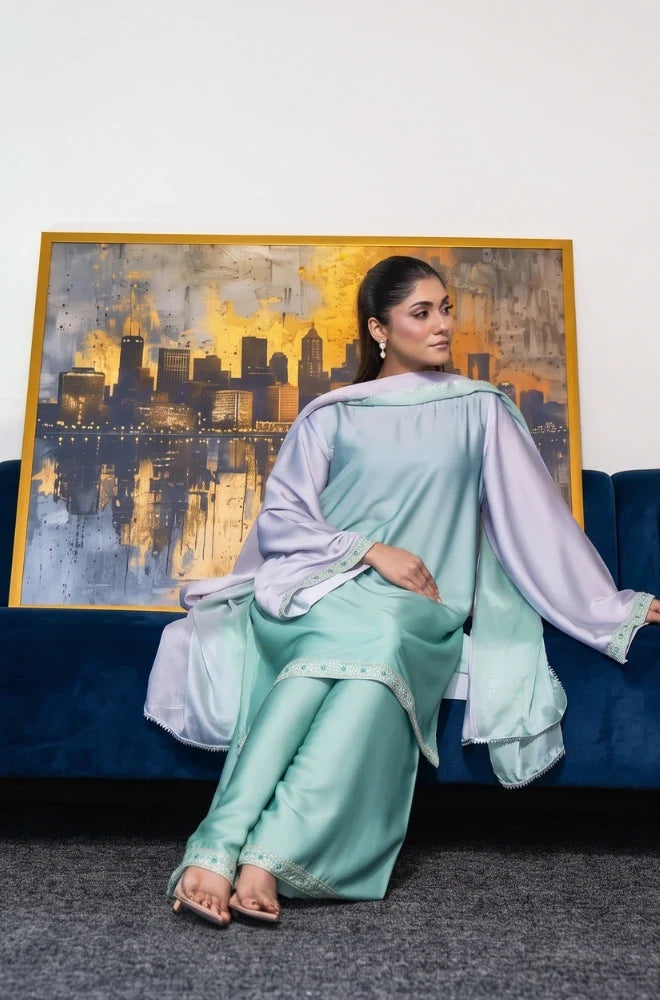 Faveza Serenity 3 piece silk suit for women with elegant dupatta and refined detailing