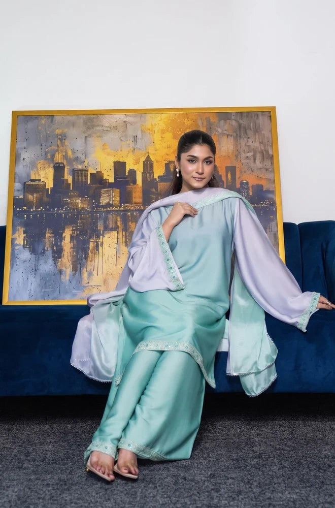 Faveza Serenity 3 piece silk suit for women with elegant dupatta and refined detailing