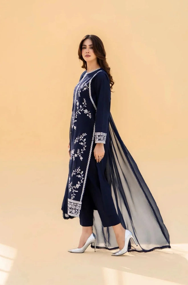 Seran - 3PC Dhanak Embroidered Shirt With Chiffon Dupatta and Trouser - BFB0900