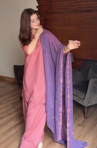 LAAM - 3PC Summer Lawn Embroidered Shirt with Chiffon Embroidered Dupatta and Trouser - BFB0801