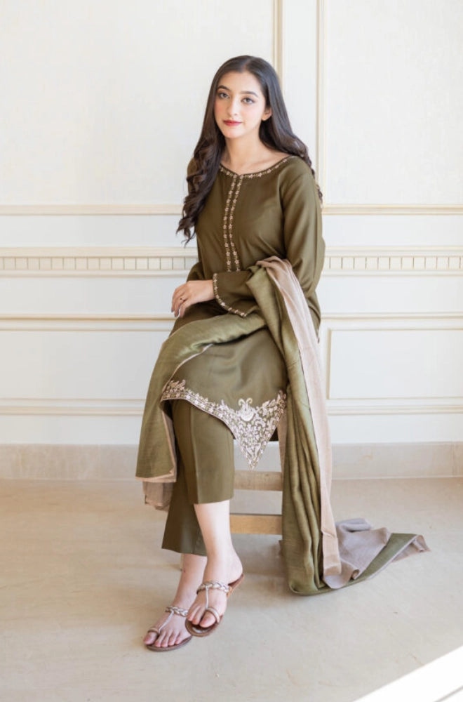 Aisling - 3PC Dhanak Embroidered Shirt With Dhanak Embroidered Dupatta and Trouser - BFB0868
