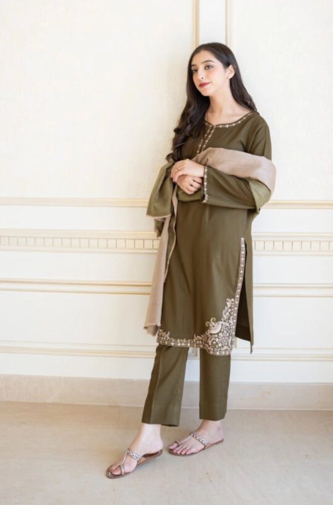 Aisling - 3PC Dhanak Embroidered Shirt With Dhanak Embroidered Dupatta and Trouser - BFB0868