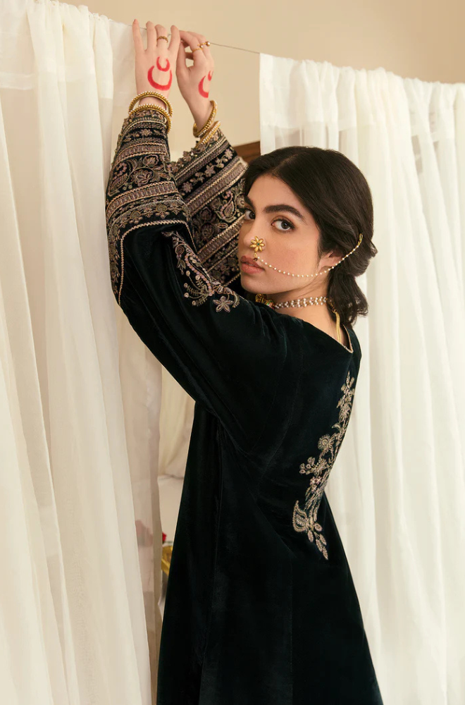 Boraque -Winter 3PC Velvet Embroidered Suit - BFB0400