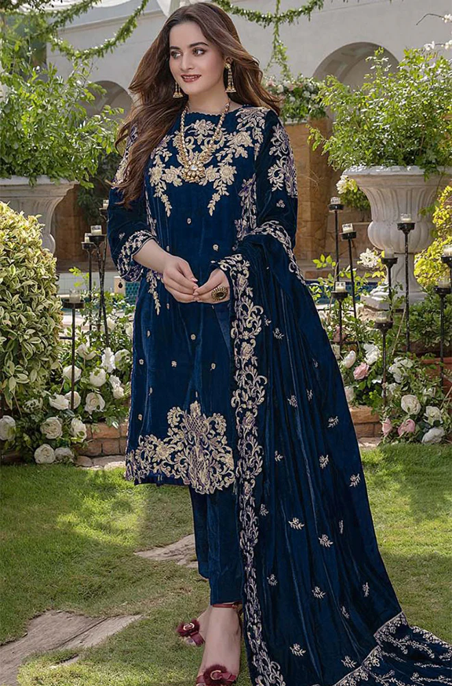 Winter 3PC Velvet Embroidered Suit - BFB0550