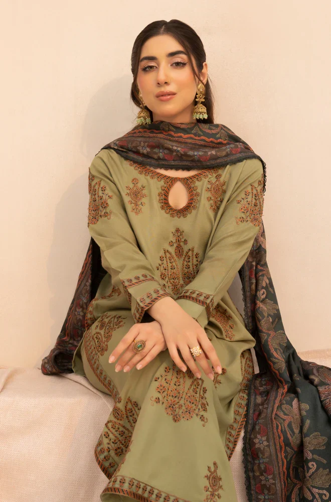 Mohagni - 3PC Dhanak Embroidered Shirt With Printed Dupatta and Trouser - BFB0983