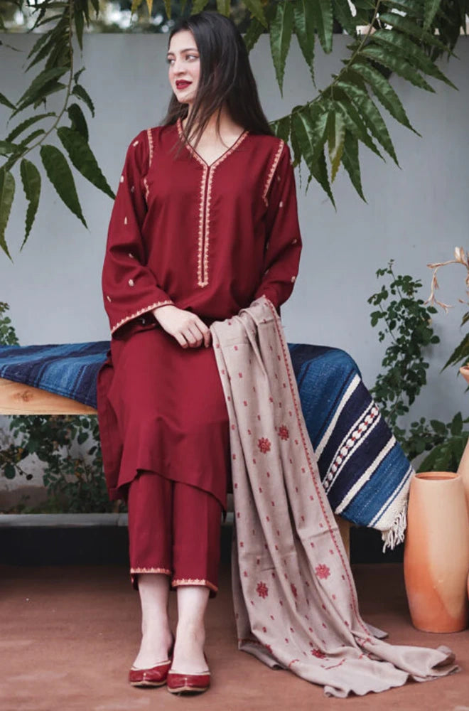 Asling - 3PC Dhanak Embroidered Shirt With Dhanak Embroidered Dupatta and Trouser - BFB0877