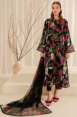 Baroque - Winter 3PC Black Khaddar Digital Printed Dress - BFU0457