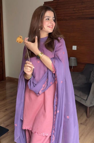 LAAM - 3PC Summer Lawn Embroidered Shirt with Chiffon Embroidered Dupatta and Trouser - BFB0801