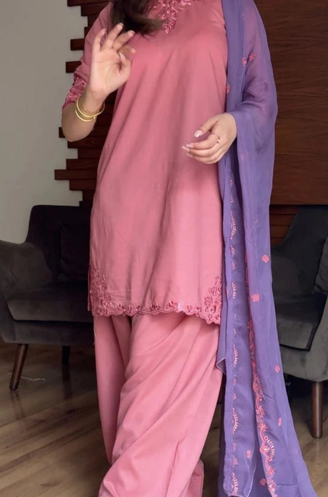 LAAM - 3PC Summer Lawn Embroidered Shirt with Chiffon Embroidered Dupatta and Trouser - BFB0801