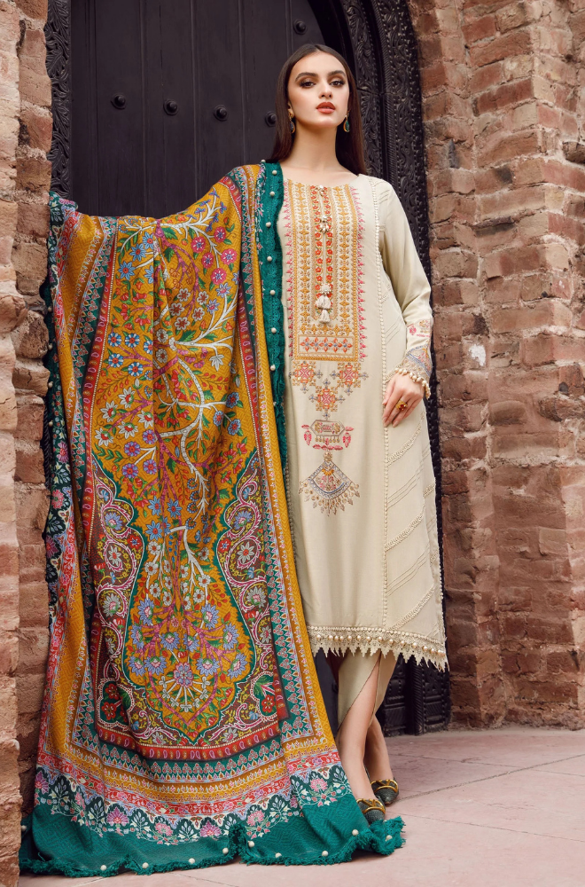 Maria.B - 3PC Dhanak Embroidered Suit- BFRZ0104