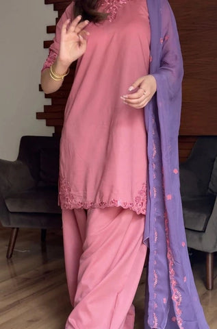 LAAM - 3PC Summer Lawn Embroidered Shirt with Chiffon Embroidered Dupatta and Trouser - BFB0801